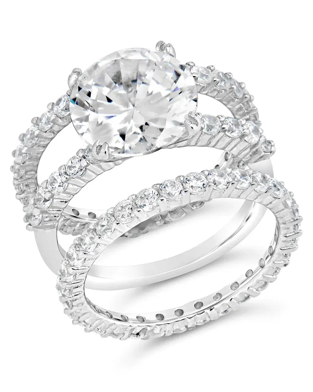 Sterling Silver Brilliant Engagement Ring Set of 3 Sterling Silver