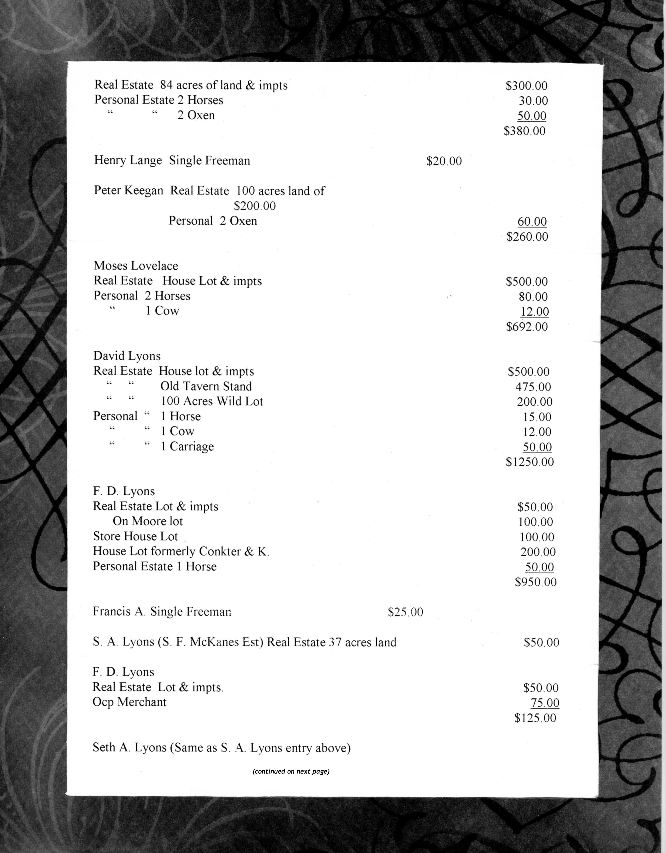 1858 Harmony Township Tax Records Stevens Point, PA