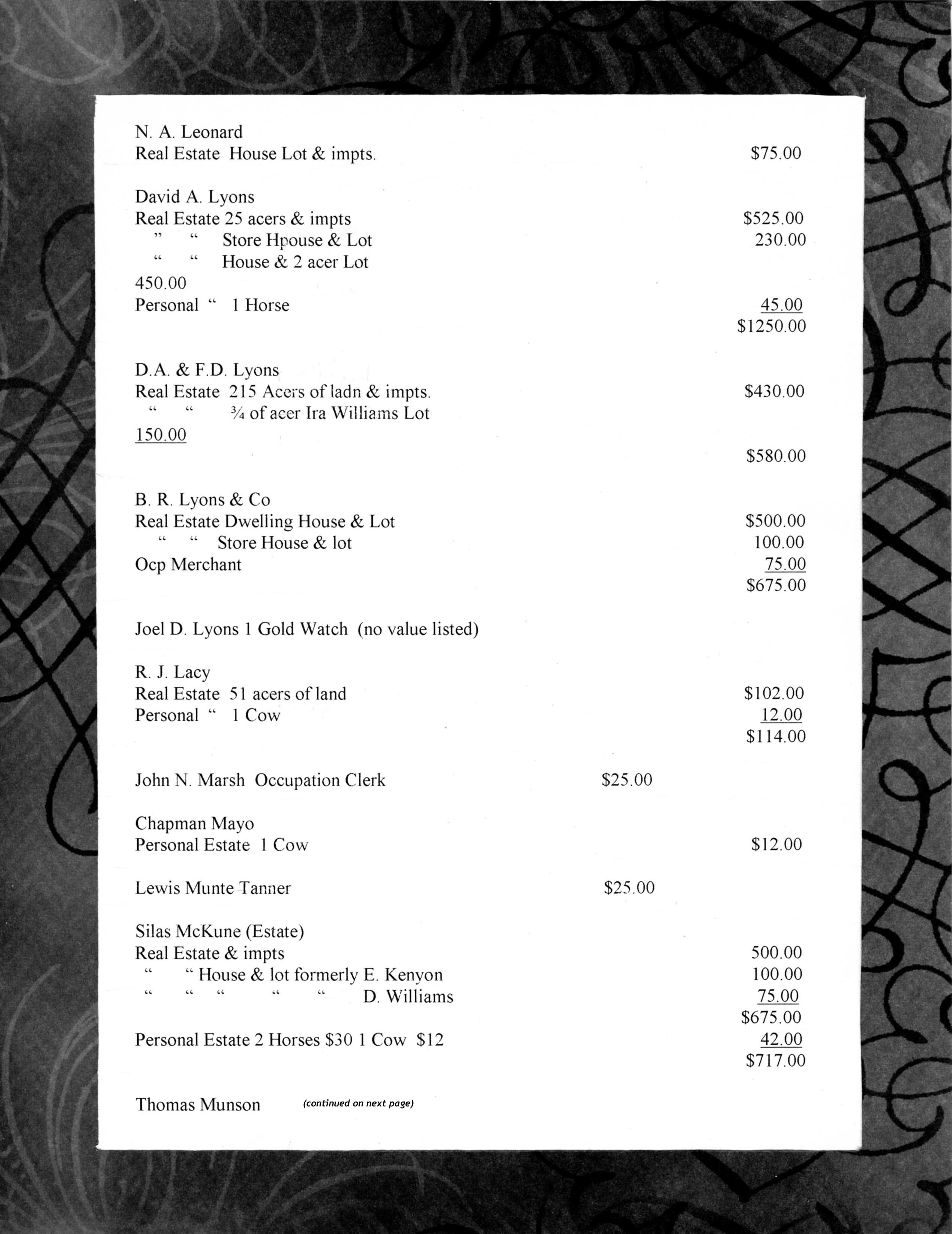 1858 Harmony Township Tax Records Stevens Point, PA
