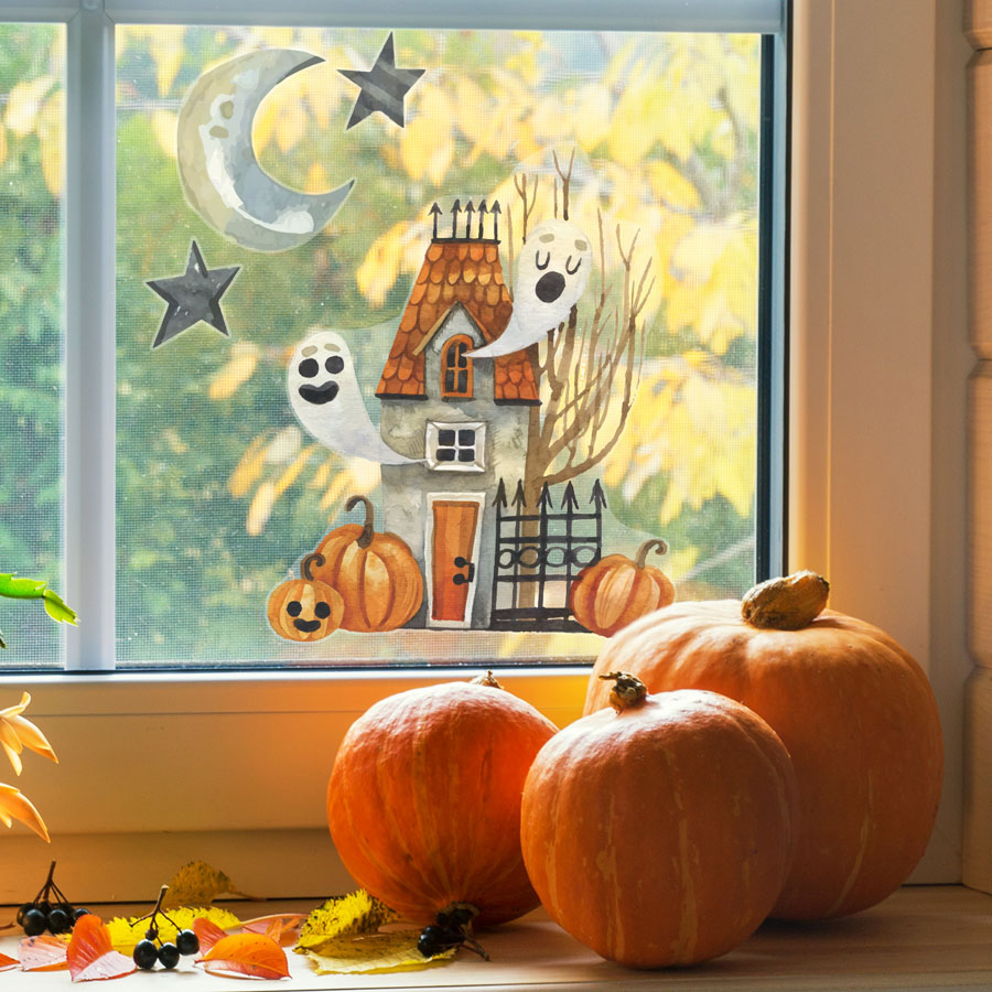 Haunted House Window Sticker Halloween Window Stickerscape