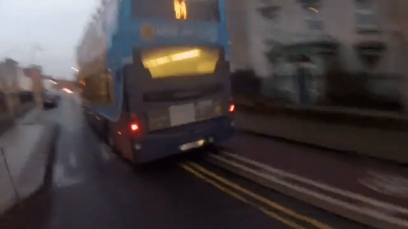 Dublin Bus mounts cycle lane in Blackrock to overtake cyclist
