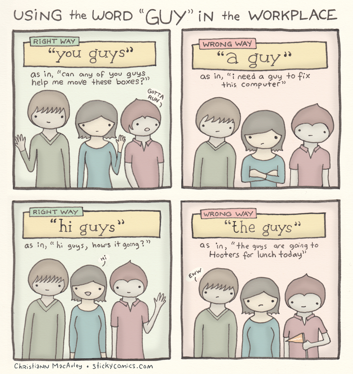 How to use the word “guy” at work sticky comics