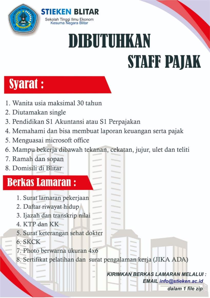 Lowongan Kerja Staf Pajak Stie Kesuma Negara Blitar