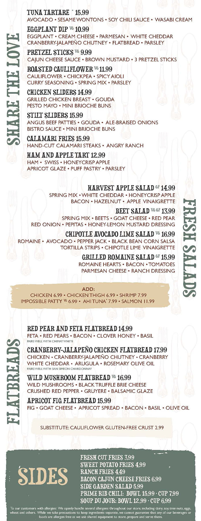 Menu Stilt House Gastro Bar Cedarburg Wisconsin