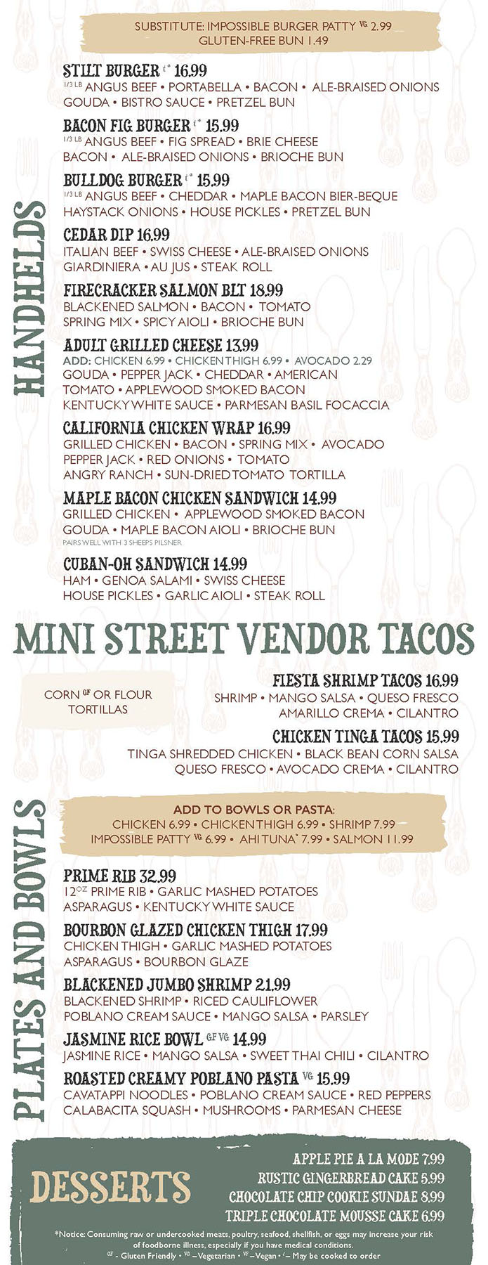 Menu Stilt House Gastro Bar Cedarburg Wisconsin