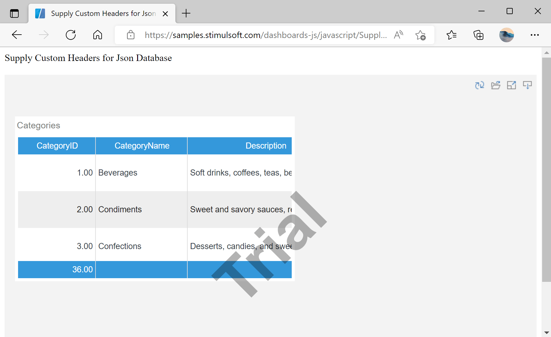 Supply Custom Headers for JSON Database Samples