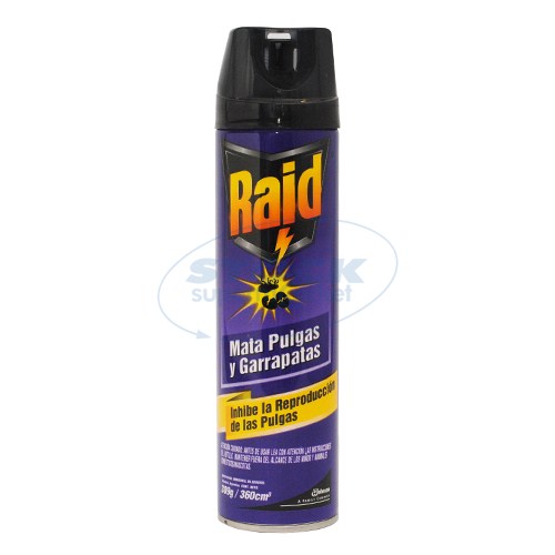 INSECTICIDA MATA PULGAS Y GARRAPATAS 360ML RAID AEROSOL . Stock Superm