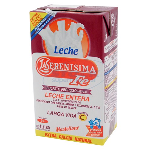 LECHE LA SERENISIMA ENTERA C/HIERR 1LT . Supermercados Stock