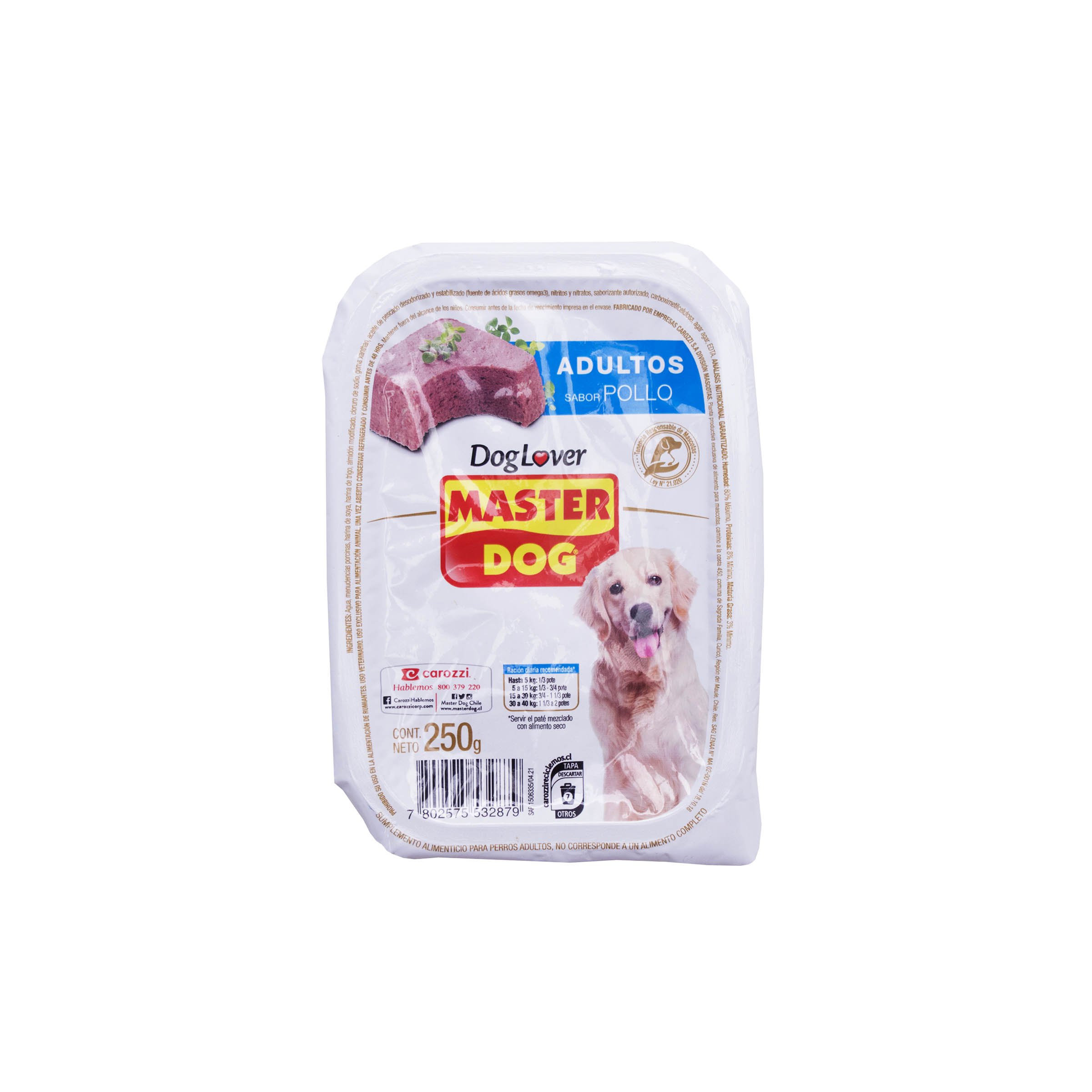 MASTER DOG SUMPLEMENTO ALIMENTICIO PARA PERROS ADULTOS SABOR POLLO 250 GR . Supermercados Stock