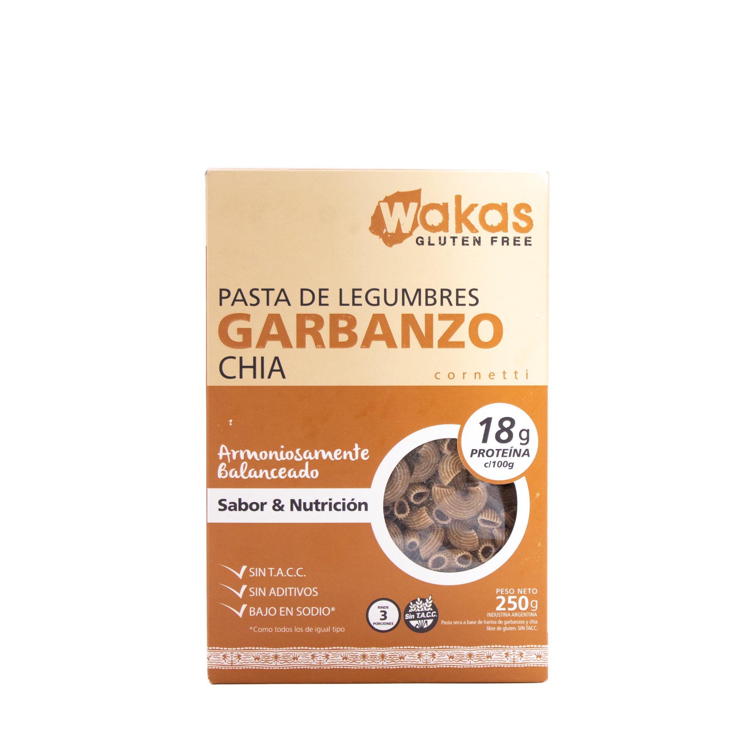 WAKAS GLUTEN FREE PASTA DE LEGUMBRES GARBANZO CHIA 250 GR