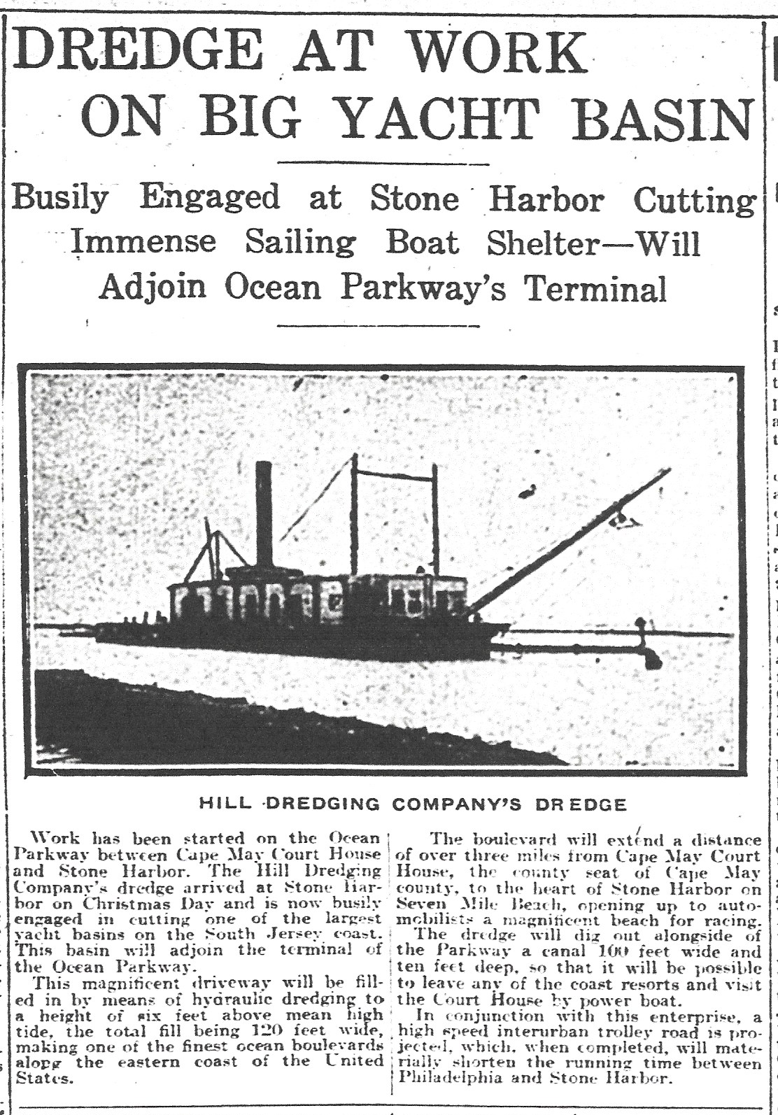 Picture of the Day No. 96 “DREDGE AT WORK ON BIG YACHT BASIN” Stone