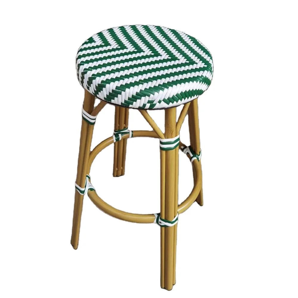 Green Stackable PE Rattan Bistro stool Marble table Granite table