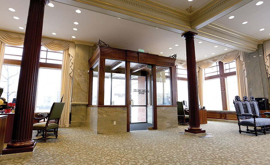 A restoration of the interior of Cache Valley Bank in Logan, UT relied