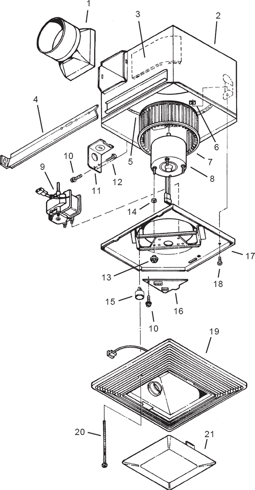 Broan S80LU Bath Fan with Light/Night Light Parts