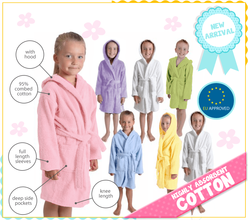 Kids Childrens 95 Cotton Bathrobe Terry Towelling Hooded Bath Robe Gown 8 13 eBay