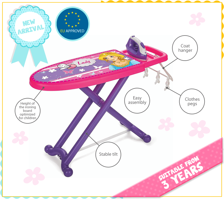 Children Pretend Play Folding Ironing Board Toy with Iron Fun Activity