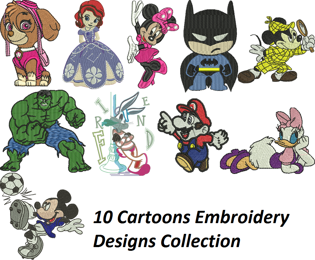 10 Cartoons Embroidery Designs Collection StoreWinner