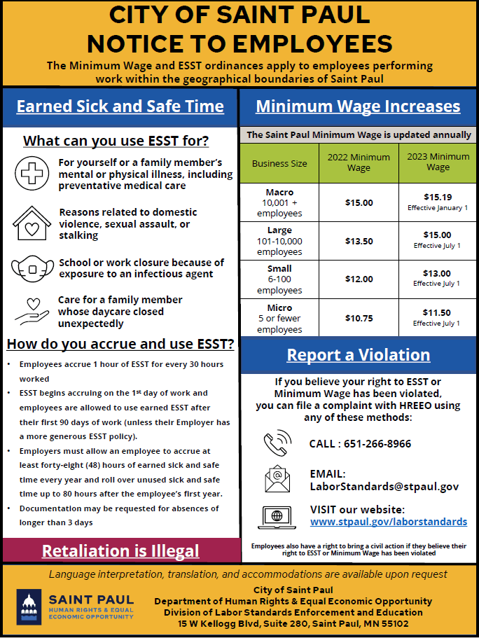 Minimum Wage Employer Resources Saint Paul Minnesota
