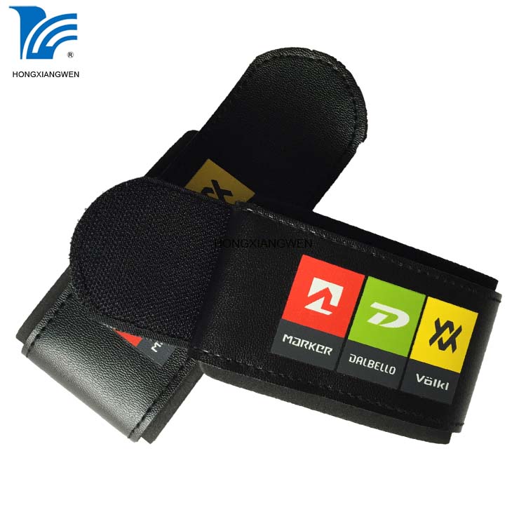 ski straps, Leather ski carrier, hook loop ski ties, custom logo ski straps