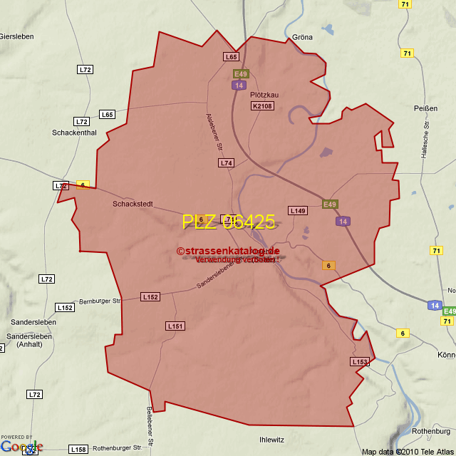 Postleitzahlgebiet 06425 PLZ