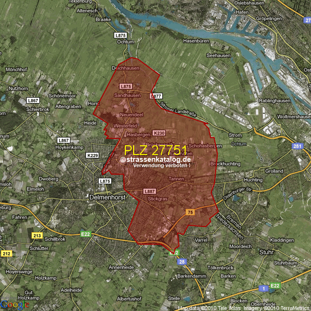 Postleitzahlen Delmenhorst Karte Postleitzahlgebiet 27751 PLZ