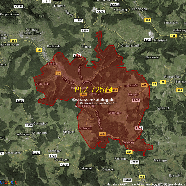 Postleitzahlgebiet 72574 PLZ