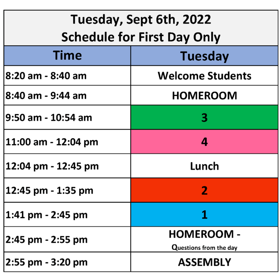strathmore schedule 2023 Tuesday, September 6 Bell Schedule for First Day Only Strathmore