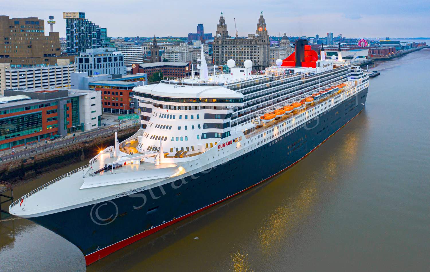 Qm2 Christmas 2023 QM2 Liverpool Stratus Imagery drone aerial imagery