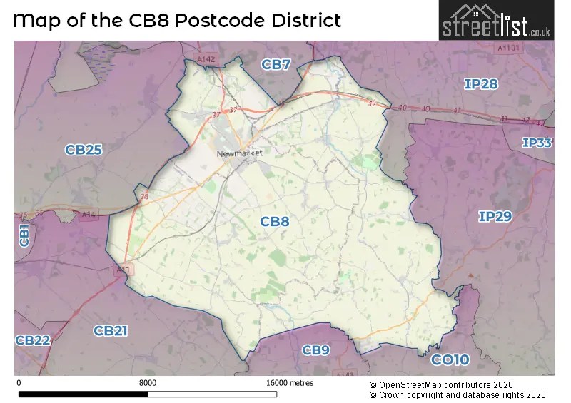 Newmarket Postal Code Map The Cb8 Postcode District