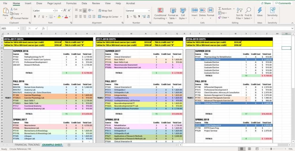 PT School Tuition & Fee Calculator Free Excel Spreadsheet Strength Resurgence
