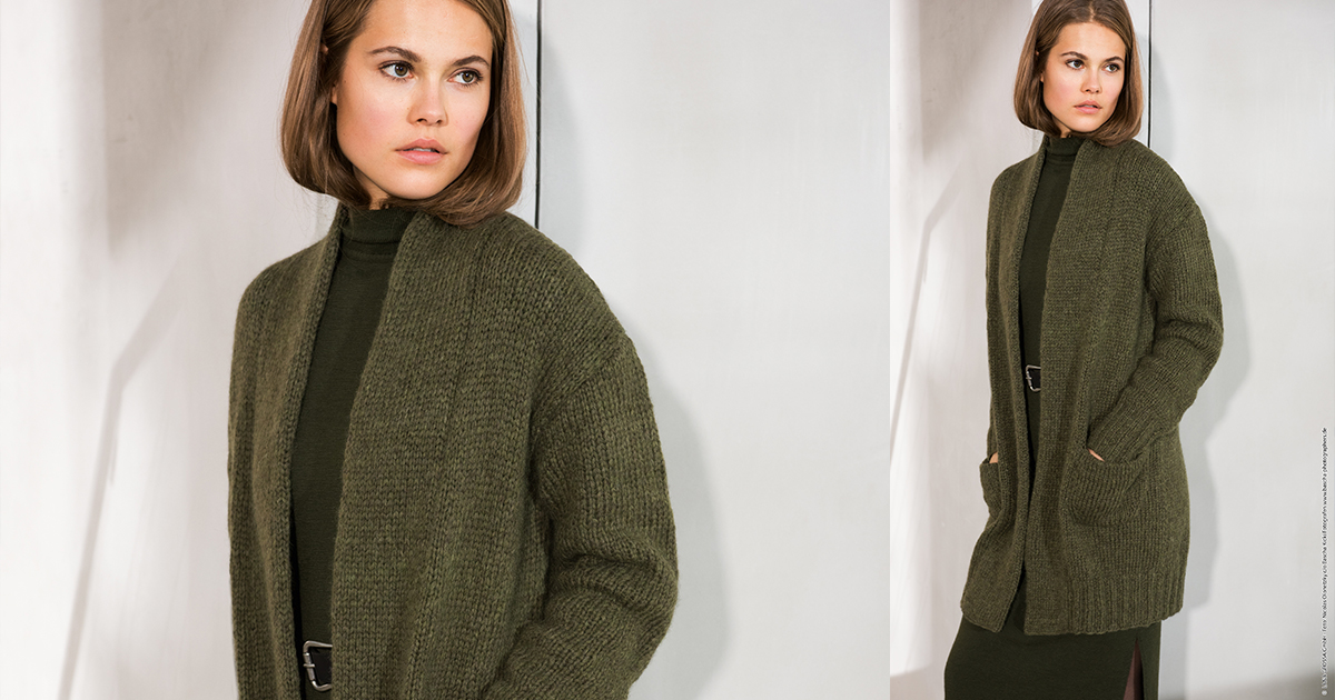 Kostenlose Anleitung Schlichte Strickjacke mit aufgesetzten Taschen