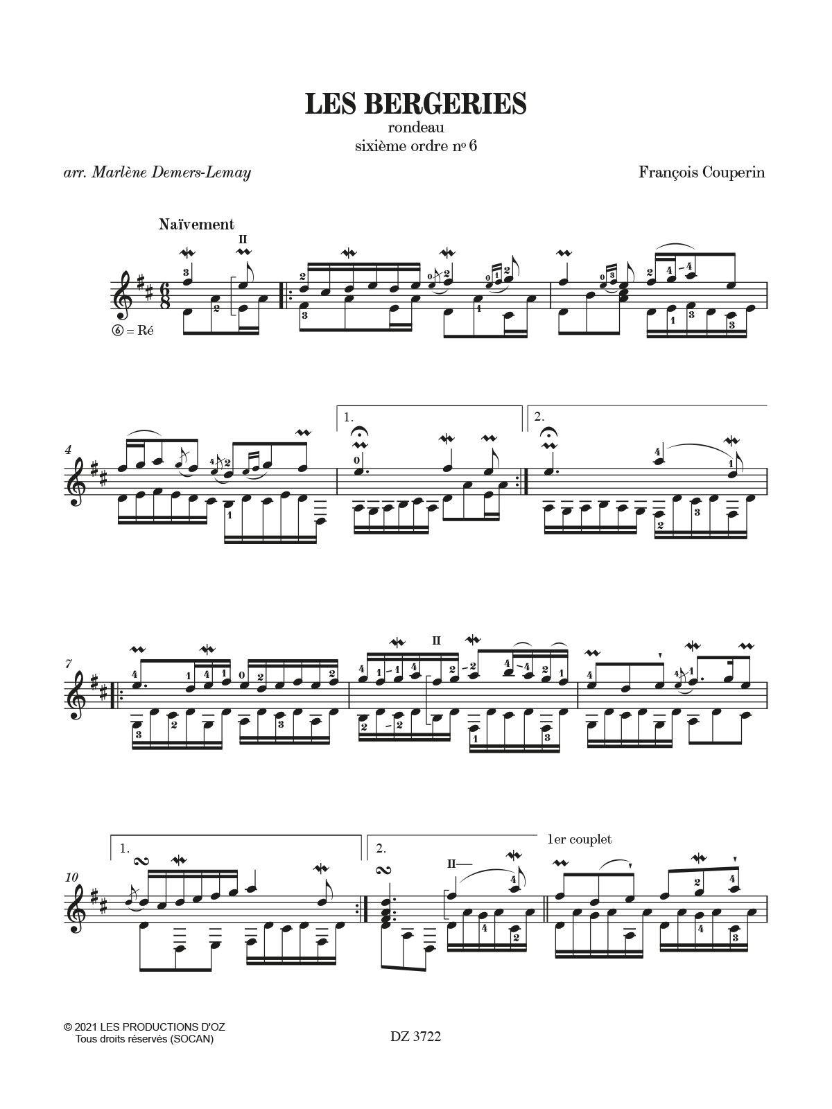 Couperin arr. by DemersLemay Les bergeries for solo guitar