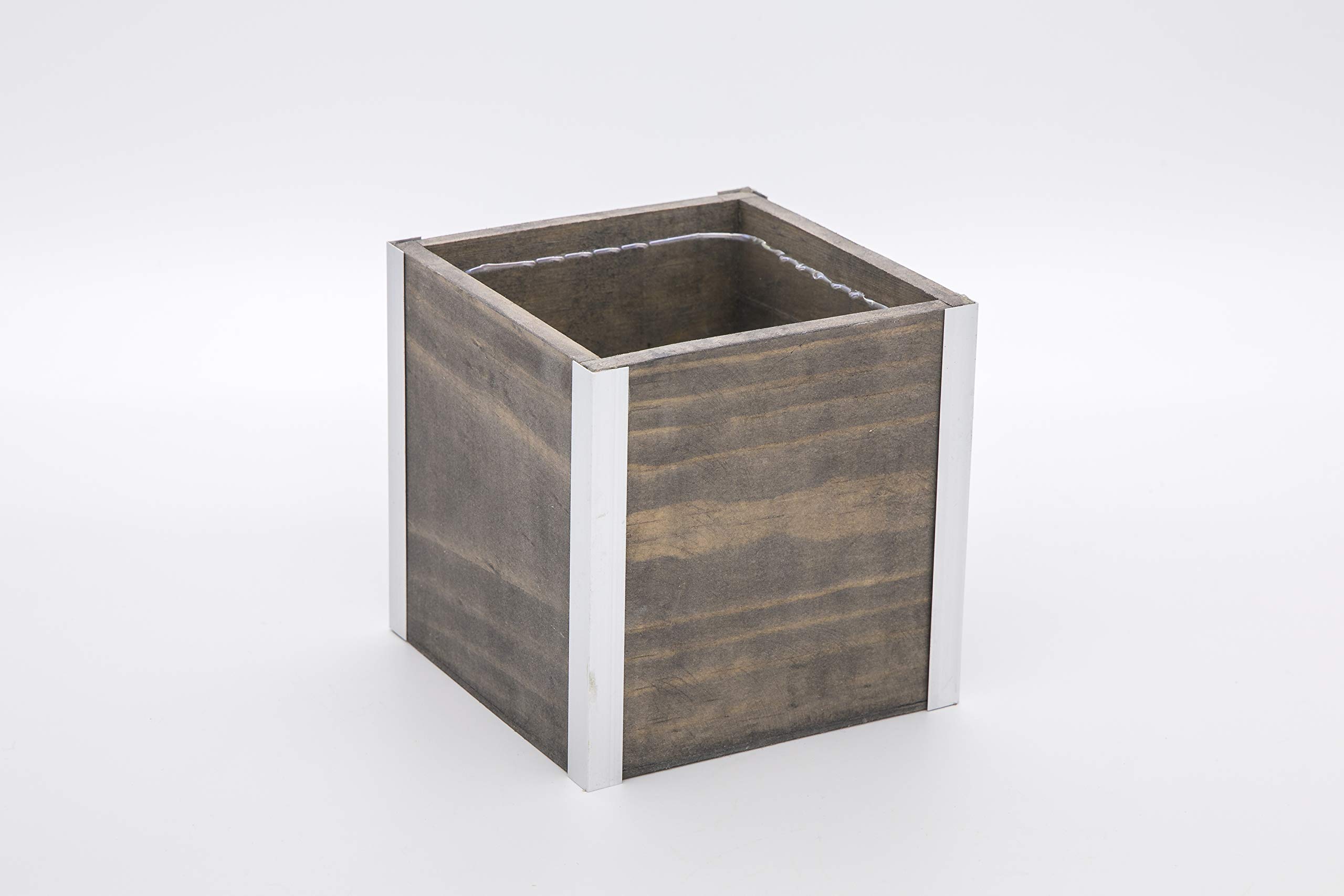 Wood Planter Box with Tin Style, 5 Inch Square, Plastic Liner (Set of 4