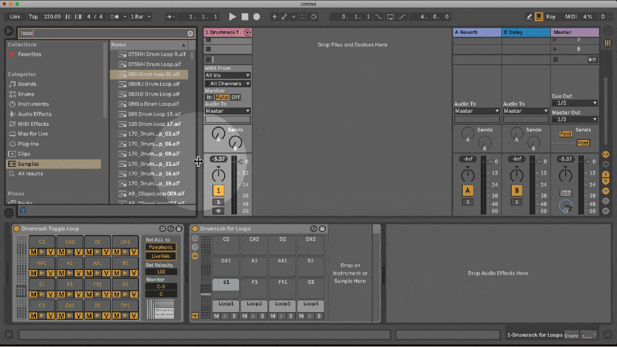 Drumrack Toggle Loop drop sample in drumrack