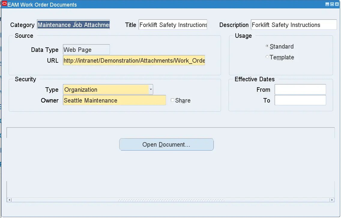 How to Store and Manage Work Order Attachments in Oracle eAM STR Software
