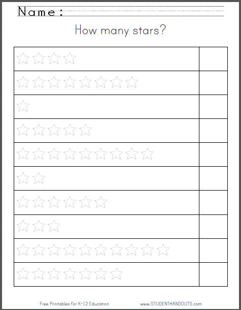How Many Stars? Printable Counting Worksheet | Student Handouts