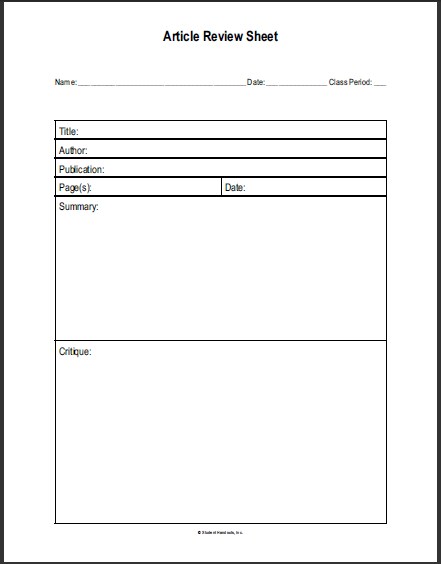 Article Review Sheet | Student Handouts