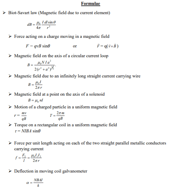 CBSE Class 12 Physics Effects Of Currents And Formulae