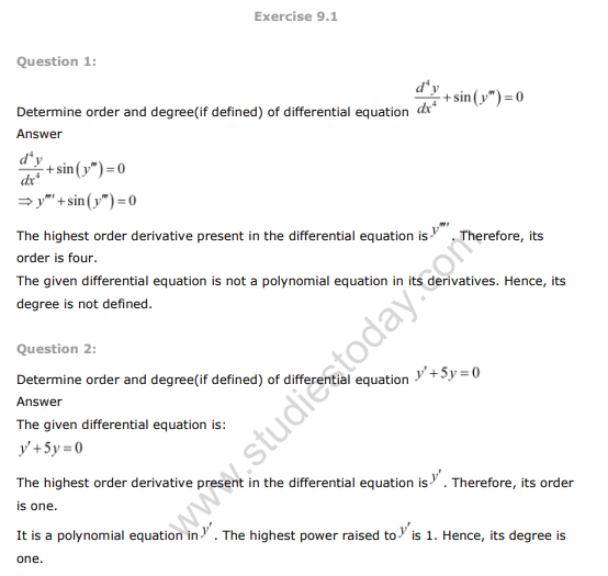 NCERT Class 12 Differentials Equation