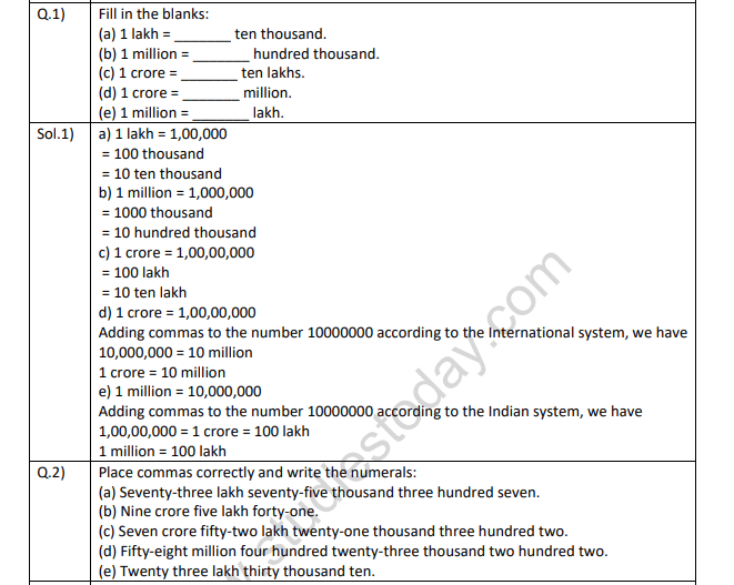 Knowing Numbers Class 6 Worksheet