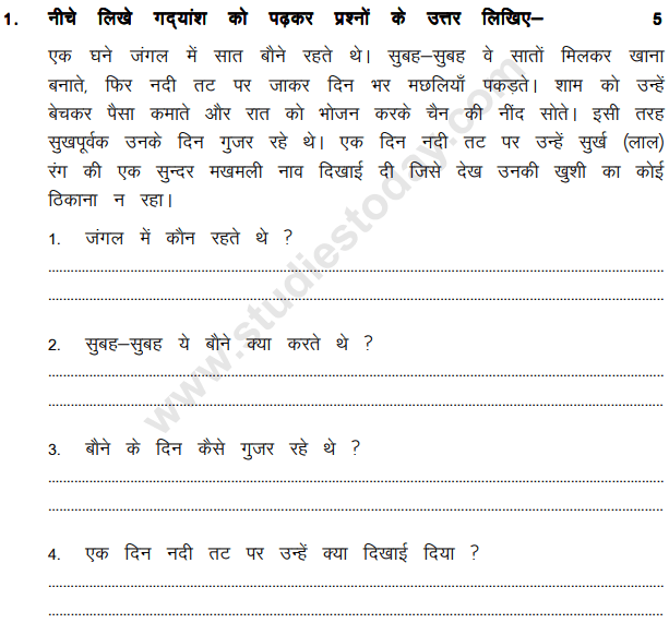 CBSE Class 4 Hindi Question Paper Set N