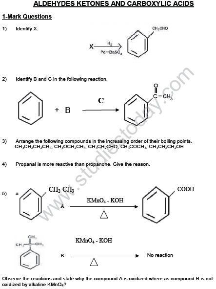 Aldehydes Ketones And Carboxylic Acids Class 12 Important Questions Pdf Aldehydes And Ketones Exam Questions