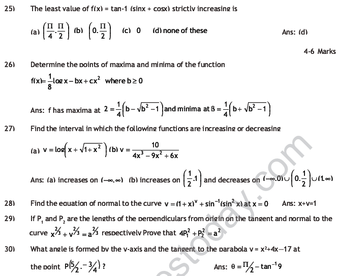 CBSE Class 12 Mathematics HOTs Application of Derivatives