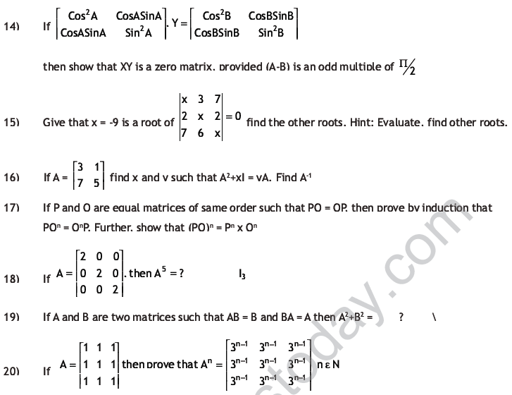 CBSE Class 12 Mathematics HOTs Matrices and Determinants