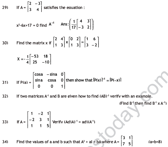 CBSE Class 12 Mathematics HOTs Matrices and Determinants