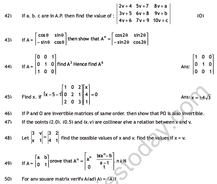 CBSE Class 12 Mathematics HOTs Matrices and Determinants