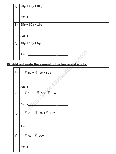 Cbse Class 2 Maths Money Worksheet Set A Practice Worksheet For Mathematics
