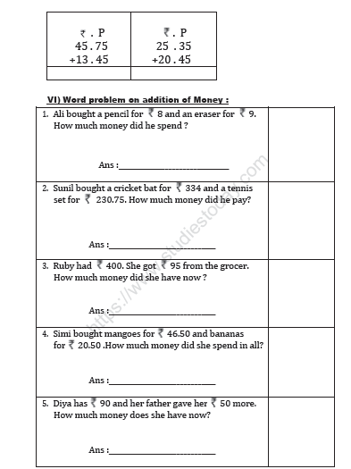 Cbse Class 2 Maths Money Worksheet Set A Practice Worksheet For Mathematics