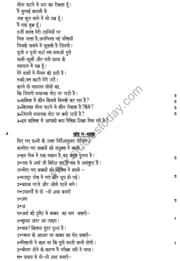 CBSE Class 8 Hindi Sample Paper Set D