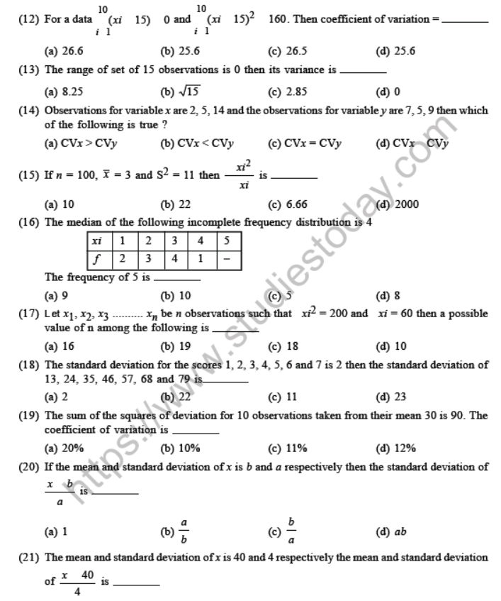 JEE Mathematics Statistics and Probability MCQs, Multiple Choice Questions